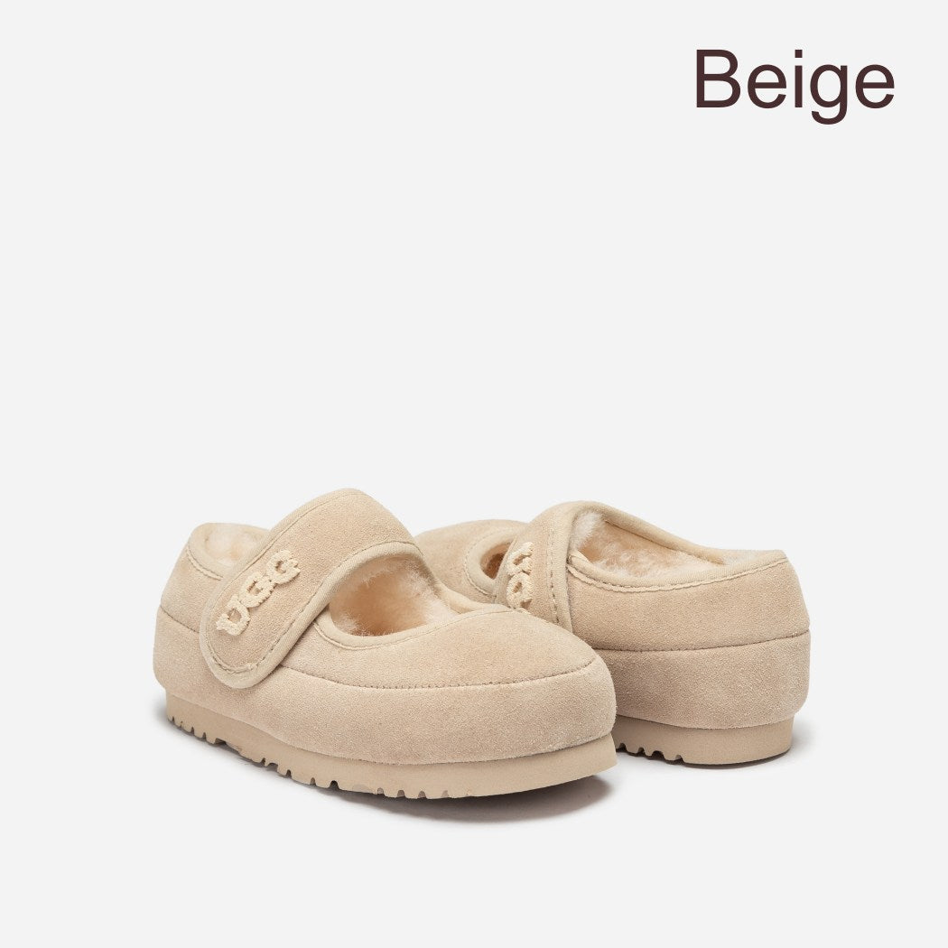Kids sheepskin wool Mary Jane shoes OB 970K in Beige