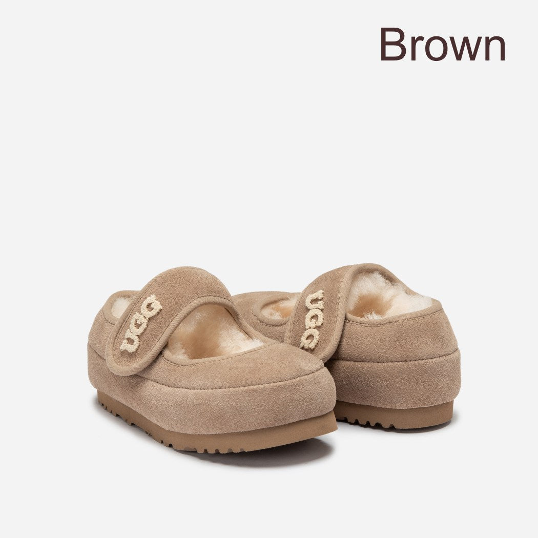 Kids sheepskin wool Mary Jane shoes OB 970K in Brown