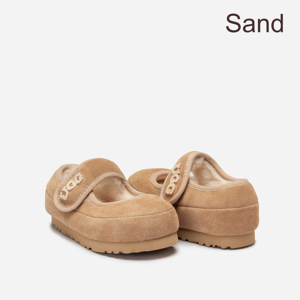 Kids sheepskin wool Mary Jane shoes OB 970K in Sand