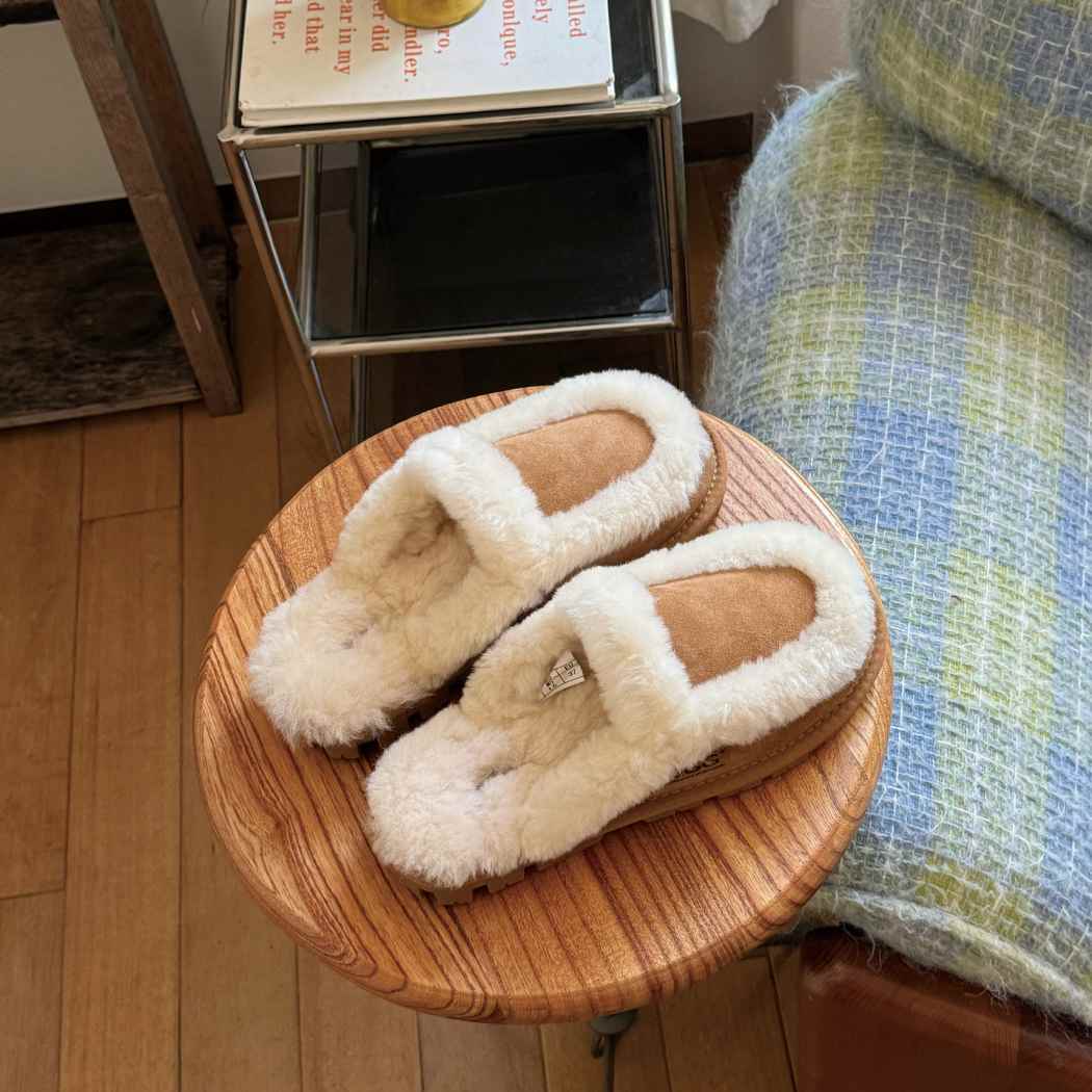 Layna cow suede sheepskin wool slip-on mule slippers AS 2133 in Chestnut