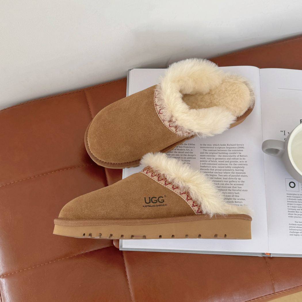 Front three-quarter view of Liora cow suede scuff slippers AS 2131 in Chestnut