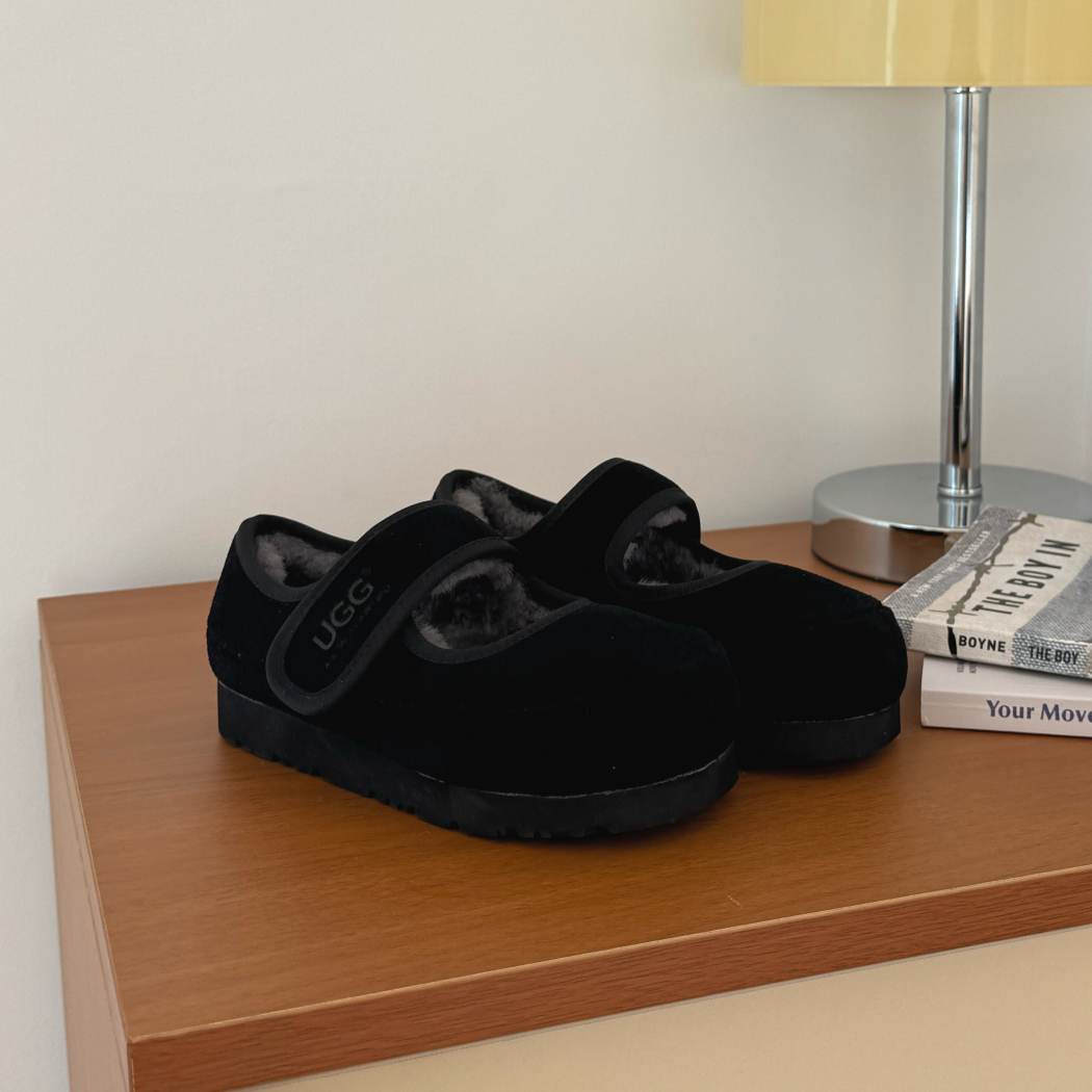 Millie kids sheepskin wool Mary Jane slippers AS 7037K in Black