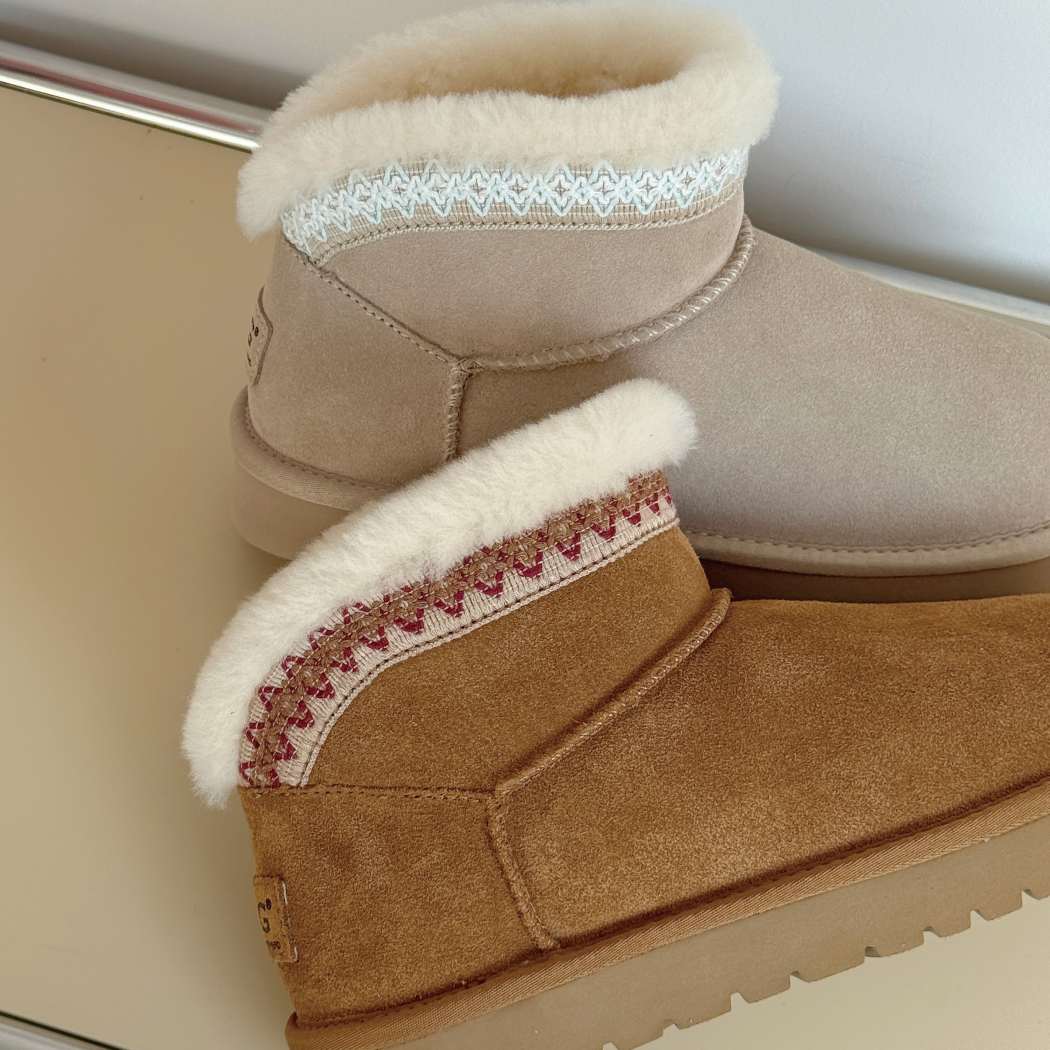 Side view of Mini cow suede sheepskin boots AS 3142 in Chestnut