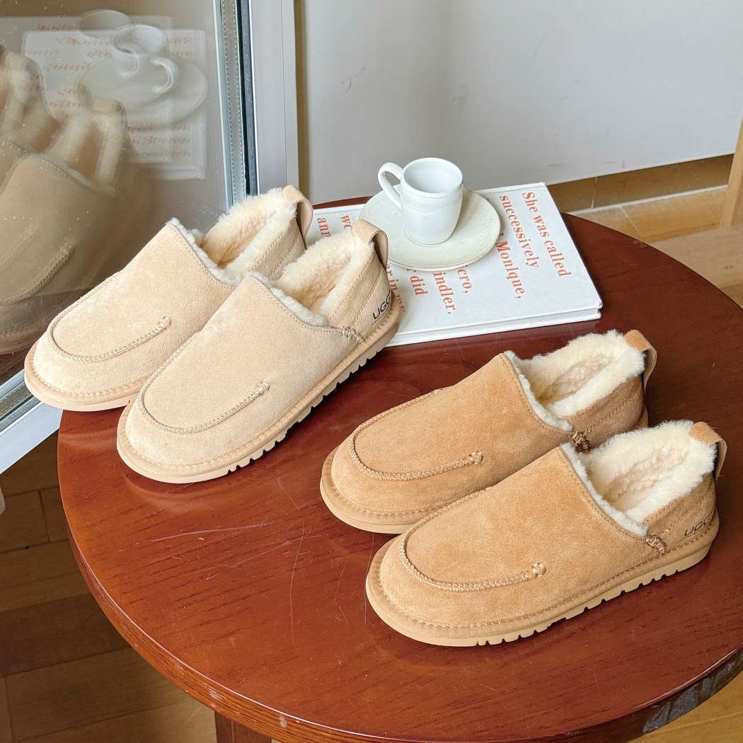 Mireve cow suede sheepskin wool slip-on slippers AS 7042 in Chestnut and Sand