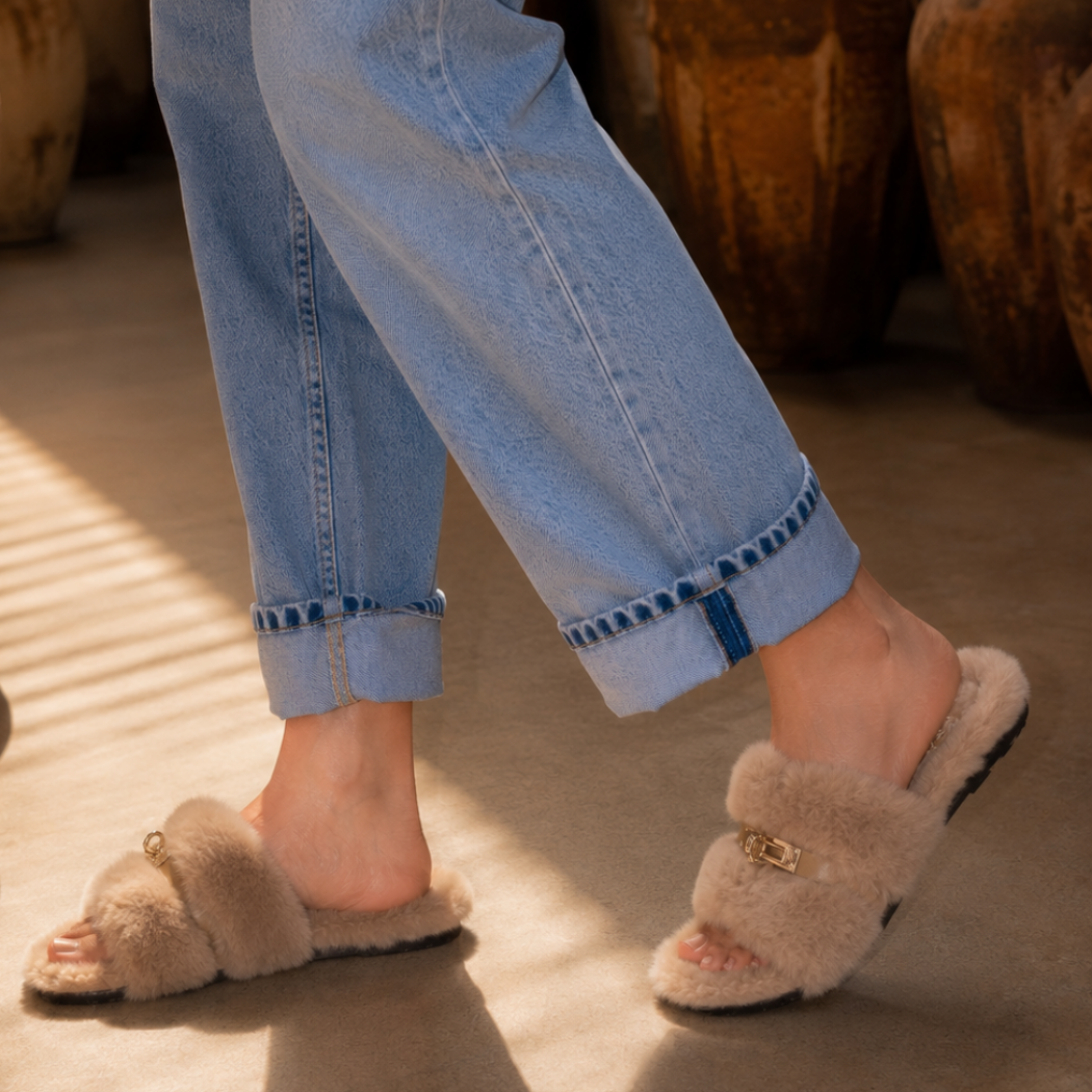Colour option for OZWEAR UGG women's shearling slide slippers OB1074 in Chestnut