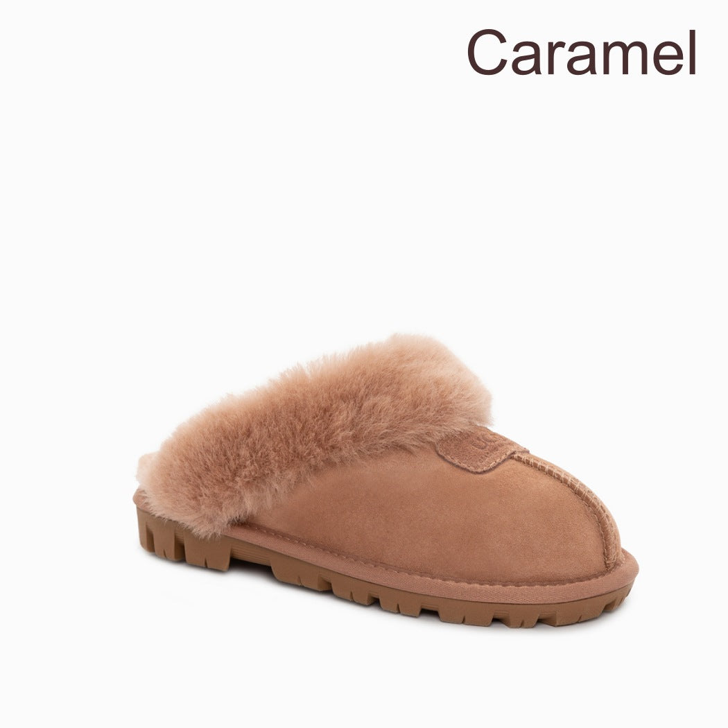 OZWEAR UGG® Premium Australian Sheepskin Slippers OB114II in Caramel featuring soft Australian sheepskin wool and a classic scuff silhouette.