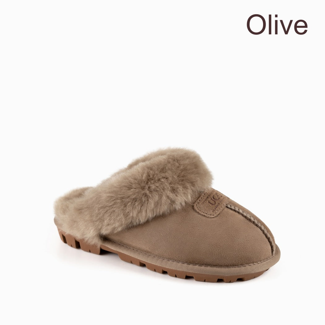 OZWEAR UGG® Premium Australian Sheepskin Slippers OB114II in Olive featuring premium Australian sheepskin and a cosy wool lining.