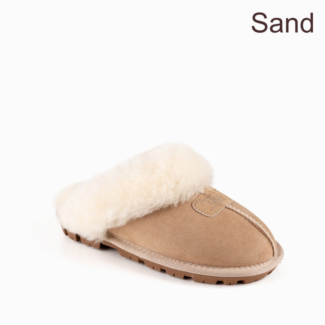 OZWEAR UGG® Premium Australian Sheepskin Slippers OB114II in Sand featuring soft Australian sheepskin wool and a classic scuff design.