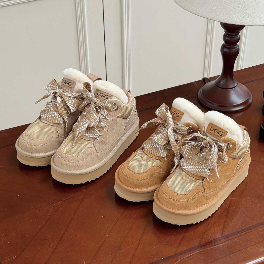 Parkyr kids sheepskin wool lace-up platform sneaker boots AS 3083K in Chestnut and Sand