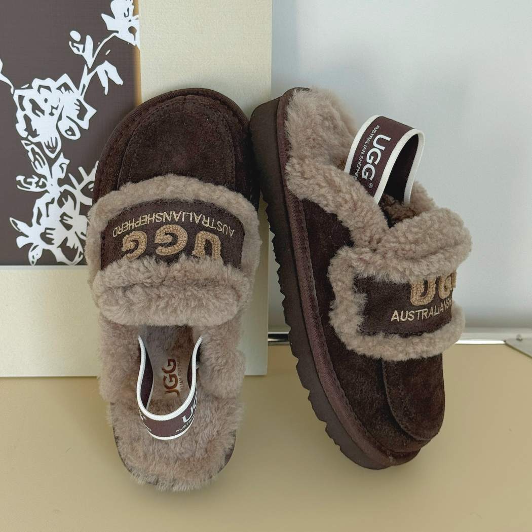 Front view of Rilee kids sheepskin wool slingback slippers AS 2121K in Chocolate