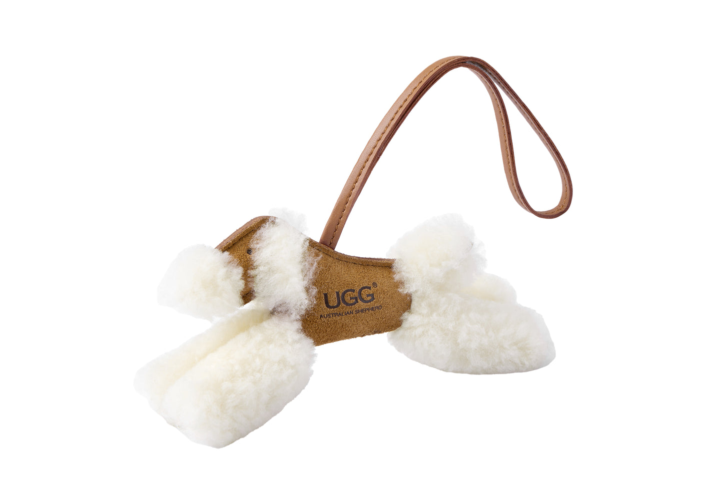 Cow suede body detail of Snowlo fluffy wool dog bag charm keyring ASZ 048