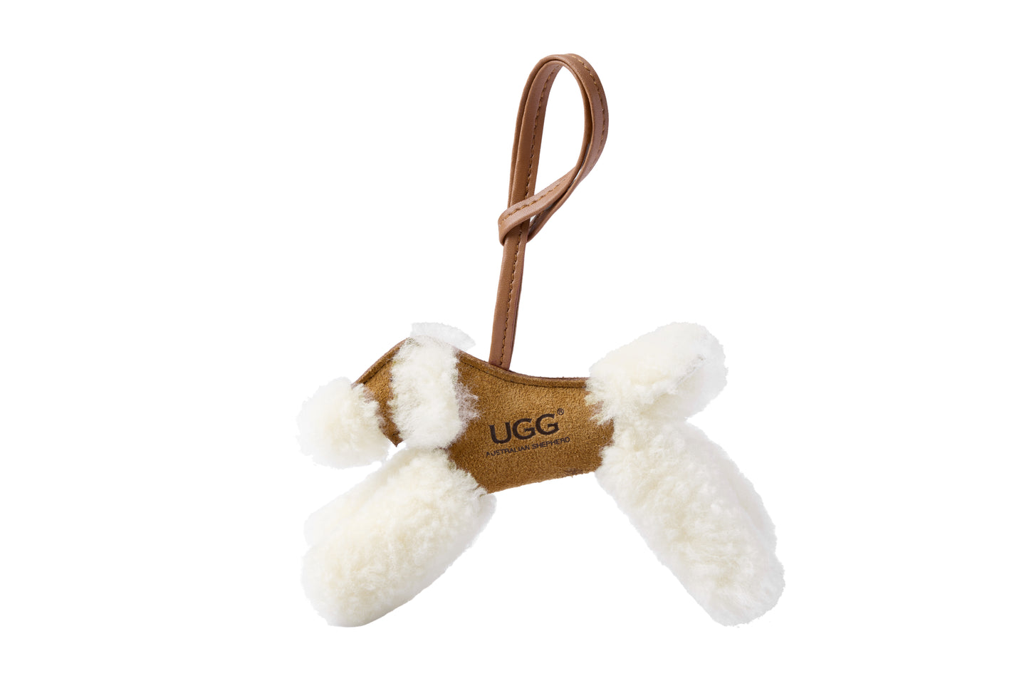 Front flat view of Snowlo fluffy wool dog bag charm keyring ASZ 048