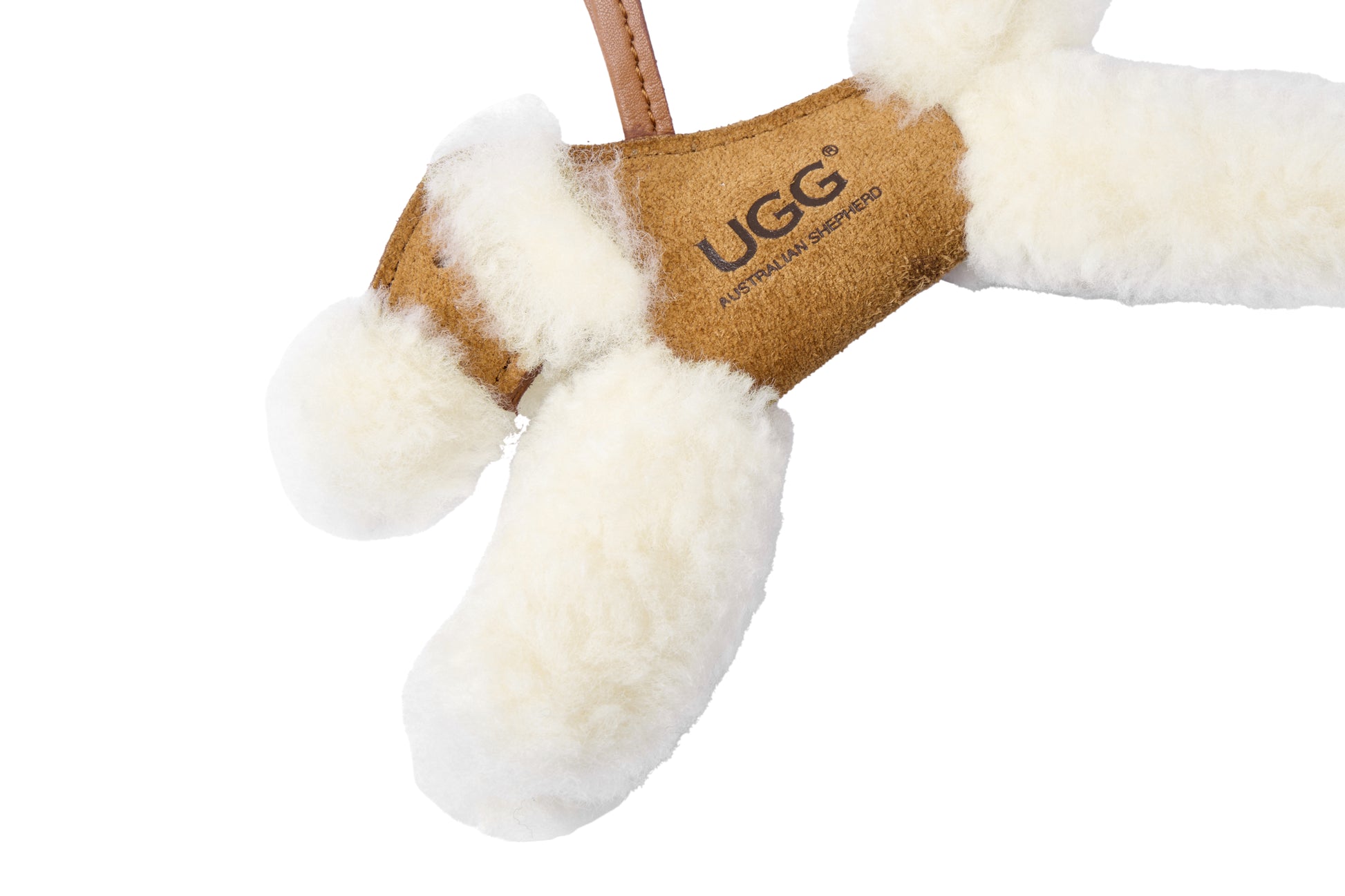 Side profile of Snowlo fluffy wool dog bag charm keyring ASZ 048