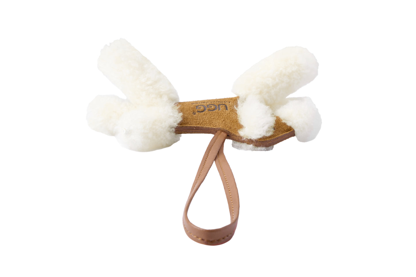 Leather loop detail of Snowlo fluffy wool dog bag charm keyring ASZ 048