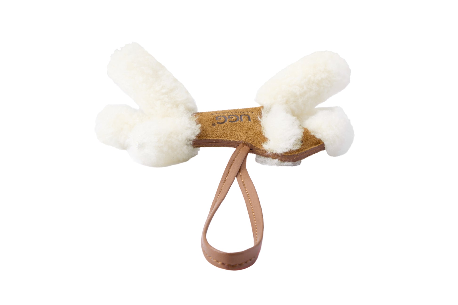 Leather loop detail of Snowlo fluffy wool dog bag charm keyring ASZ 048