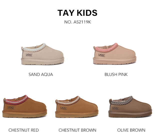 Colour chart for Tazzy Tay kids sheepskin wool ankle slippers AS 2119K