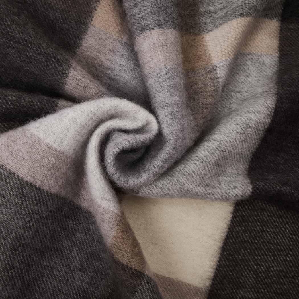 Close-up of the Black Grey wool check fabric on the Urban UGG Wynel scarf UR8011