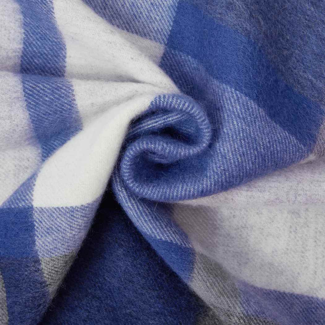 Close-up of the Blue check wool fabric on the Urban UGG Wynel scarf UR8011