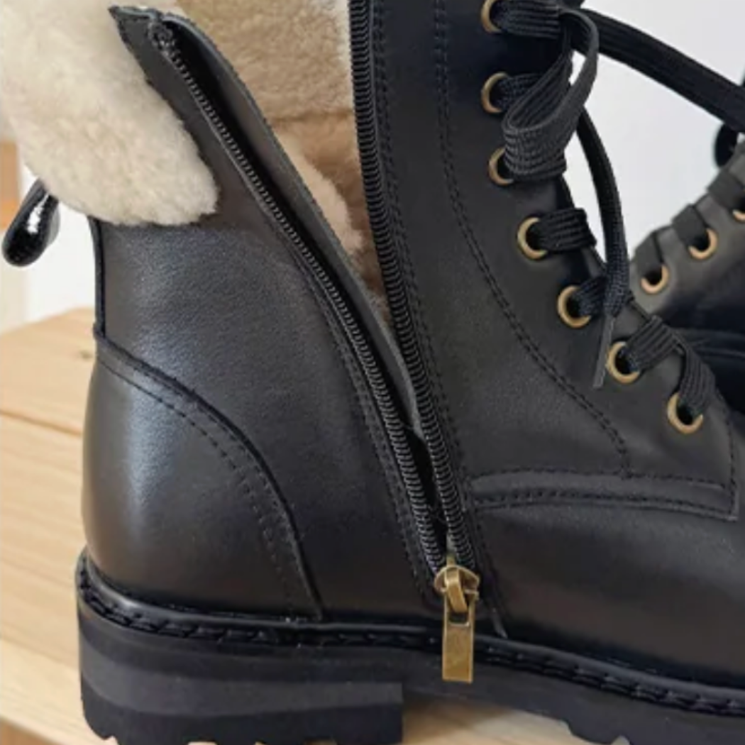 Side zipper detail of Velair women's sheepskin wool leather boots AS 4011