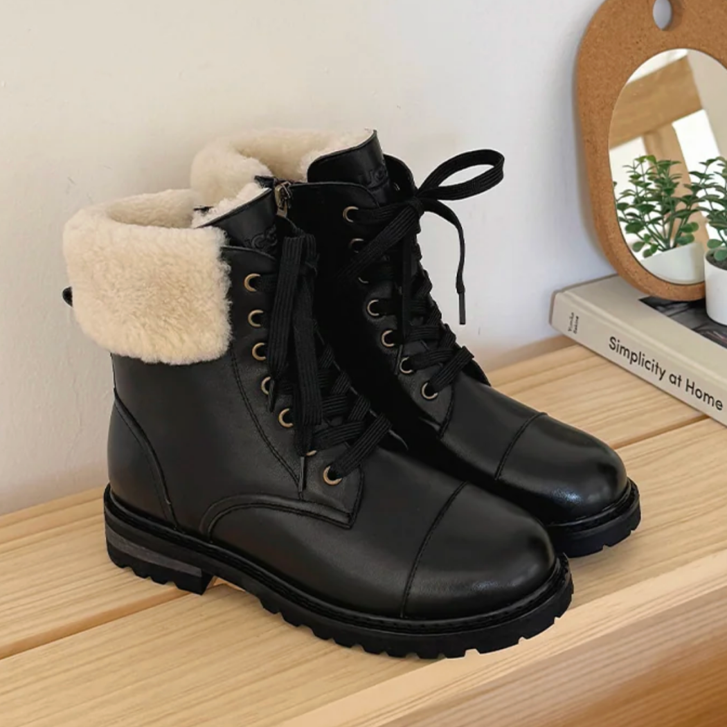 Velair women's sheepskin wool leather lace-up boots AS 4011 in Black