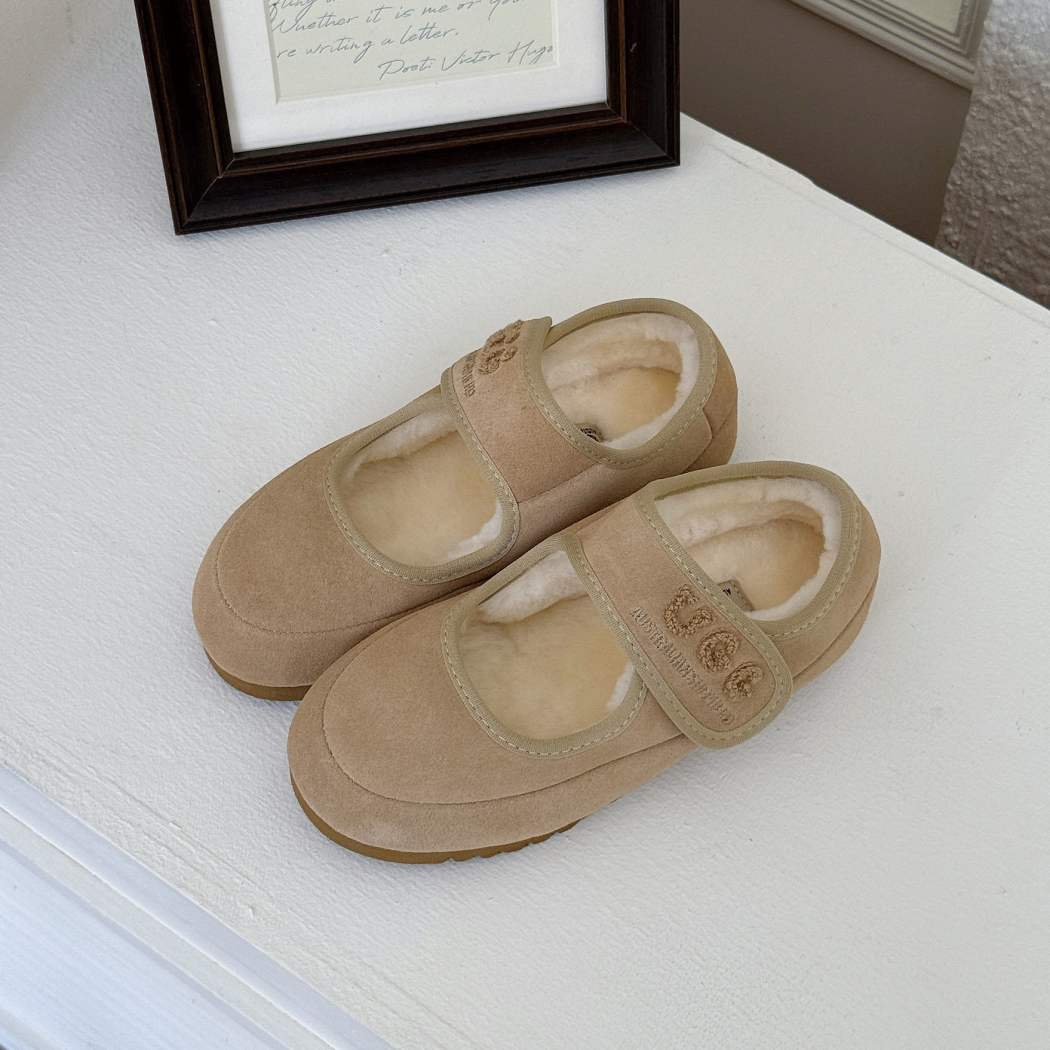 Side profile of Velvi kids Mary Jane slippers AS 7025K in Sand