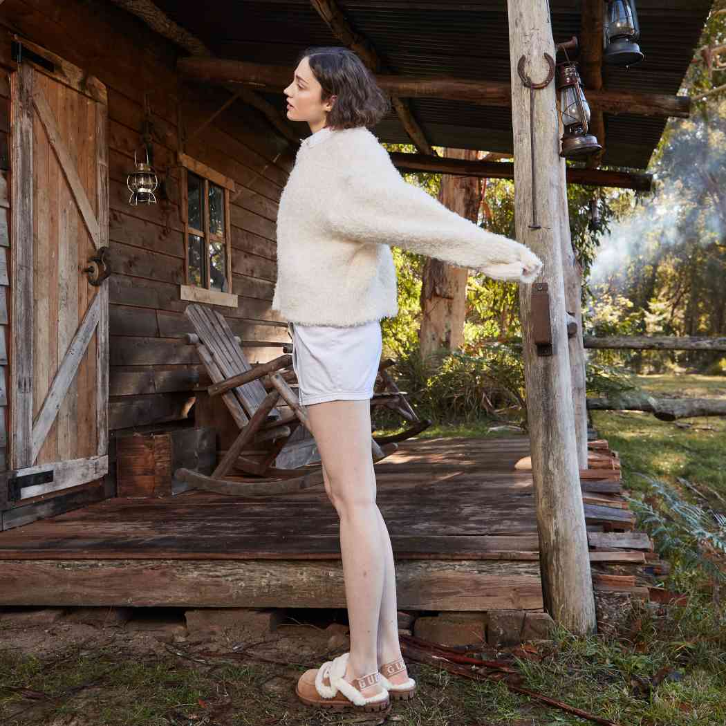 Rear three-quarter view of Violet detachable strap platform slippers OB 938D