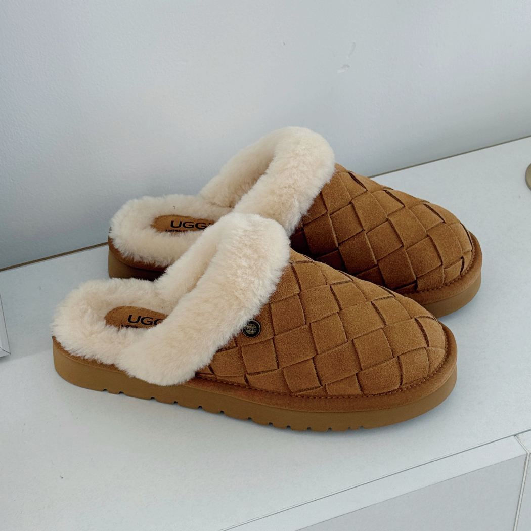 Weavey Cozy Sheepskin Wool Slippers AS 2139 Chestnut