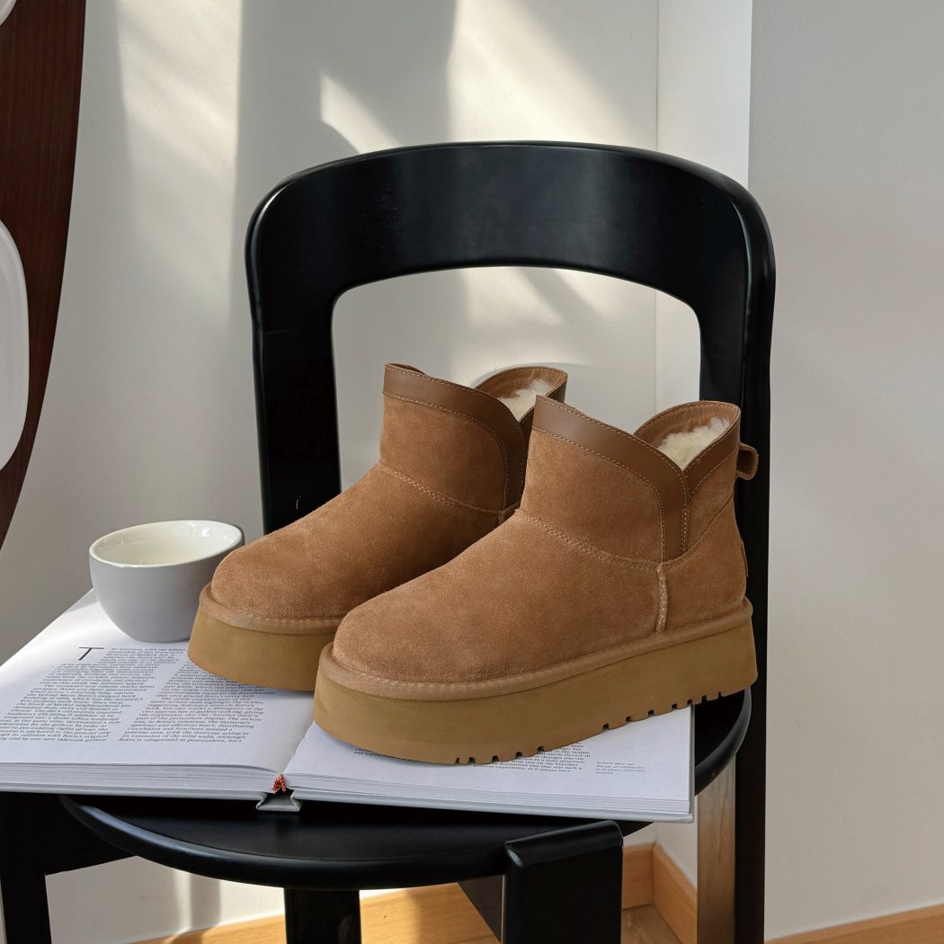 Wintra cow suede sheepskin wool platform mini boots AS 3134 in Chestnut