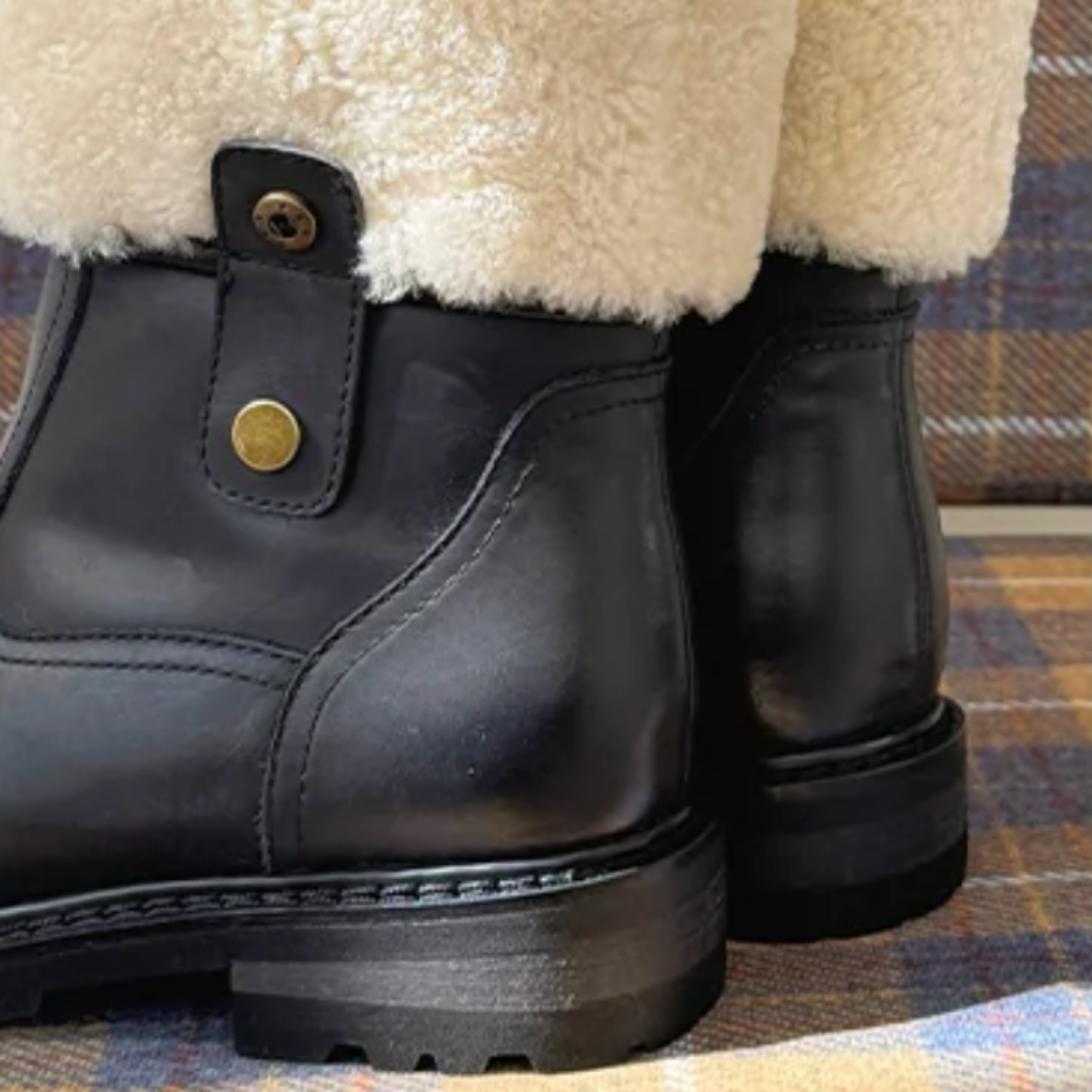 Sheepskin wool collar detail of women's leather ankle boots AS 4010